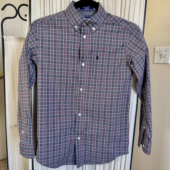 Boys IZOD Printed Long Sleeve Stretch Button Up Shirt - Picture 2 of 7